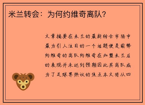米兰转会：为何约维奇离队？