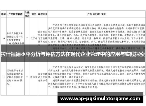 拉什福德水平分析与评估方法在现代企业管理中的应用与实践探索